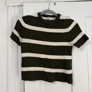 Madewell Green and White Striped Knit Short Sleeve Tee